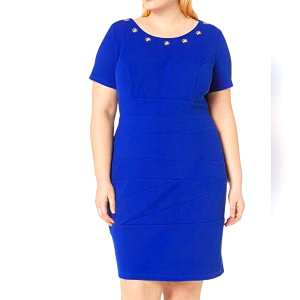 AGB plus size Cobalt Blue grommet dress bandage style 18W NWT